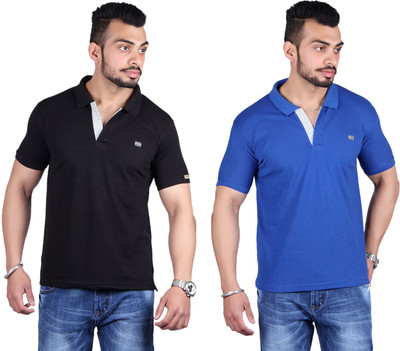 

Shineway Solid Men's Polo Neck Black, Blue T-Shirt(Pack of 2