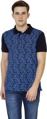 Crux & Hunter Printed Men's Polo Neck Blue T-Shirt, Navy blue