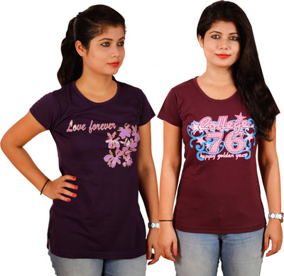 

Tryd Printed Women's Round Neck Multicolor T-Shirt(Pack of 2)