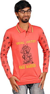 Harsha Printed Men's Polo Neck Orange T-Shirt