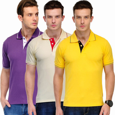 

Scott International Solid Men's Polo Neck Purple, Beige, Yellow T-Shirt(Pack of 3, Beige;purple;yellow
