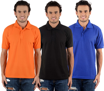 

Blaze Solid Men' Polo Neck Multicolor T-Shirt(Pack of 3, Black;orange;royal blue
