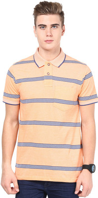 Mudo Striped Men's Mandarin Collar Gold T-Shirt, Goldenrod