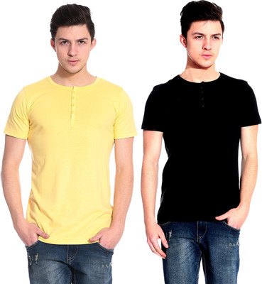 

Lemon & Vodka Solid Men's Henley Black, Yellow T-Shirt(Pack of 2)
