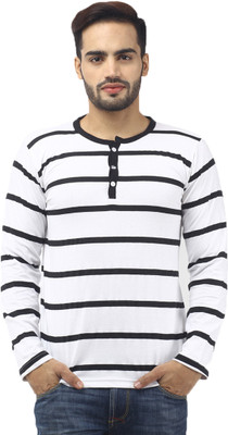 

Leana Striped Men's Henley White, Black T-Shirt