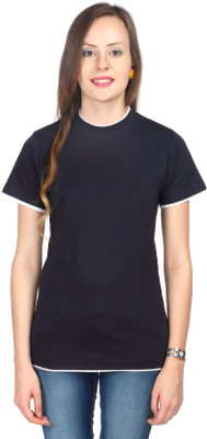 

Campus Sutra Solid Women' Round Neck Dark Blue T-Shirt, N blue