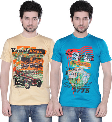 

Zebu Printed Men' Round Neck Multicolor T-Shirt(Pack of 2