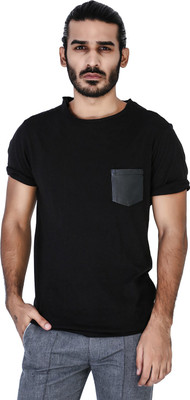 

Mr Button Solid Men' Round Neck Black T-Shirt