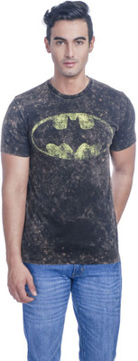 

DC Comics Printed Men' Round Neck Black T-Shirt, Black acid washed