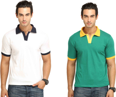 

Fio Solid Men's Polo Neck White, Blue, Green, Yellow T-Shirt(Pack of 2, Blue;green;white;yellow