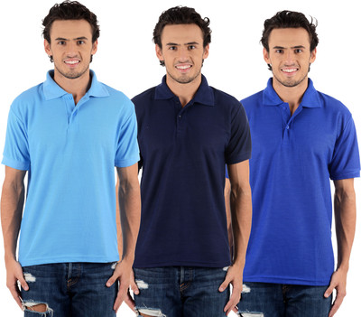 

Blaze Solid Men's Polo Neck Multicolor T-Shirt(Pack of 3, Dark blue;royal blue;sky blue