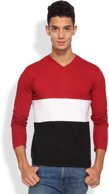 

Arise Self Design Men's V-neck Red T-Shirt