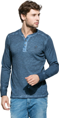 

Mufti Solid Men's Henley Blue T-Shirt
