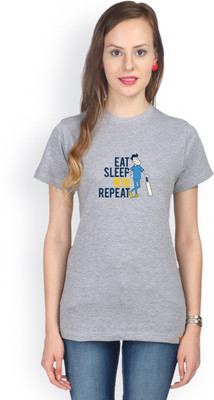 

Campus Sutra Printed Women's Round Neck Grey T-Shirt