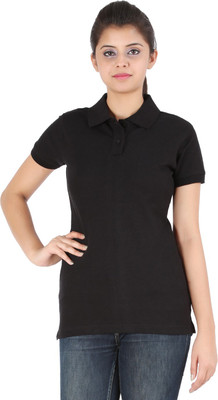 

Ap'pulse Solid Women' Polo Neck Black T-Shirt