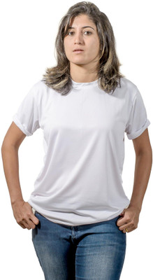 

One11 Solid Women's Round Neck White T-Shirt