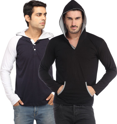

Leana Solid Men' Hooded Multicolor T-Shirt(Pack of 2
