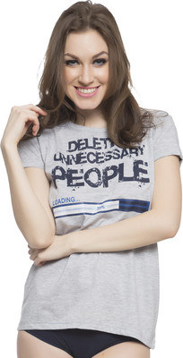 

Clovia Printed Women' Round Neck Grey T-Shirt