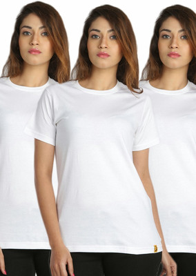 

Campus Sutra Solid Women's Round Neck White T-Shirt(Pack of 3