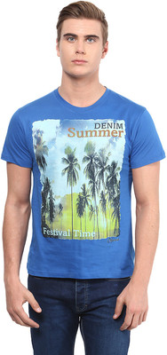 

Okane Printed Men's Round Neck Blue T-Shirt, Royal