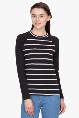 

Hypernation Striped Women' Round Neck Black, White T-Shirt