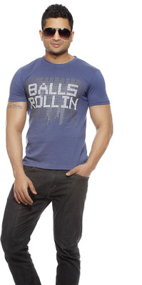 

Gritstones Printed Men' Round Neck Blue T-Shirt