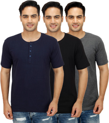 

Sanvi Traders Solid Men Henley Multicolor T-Shirt(Pack of 3
