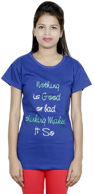 

IndiWeaves Girls Printed Cotton T Shirt(Blue, Pack of 1)