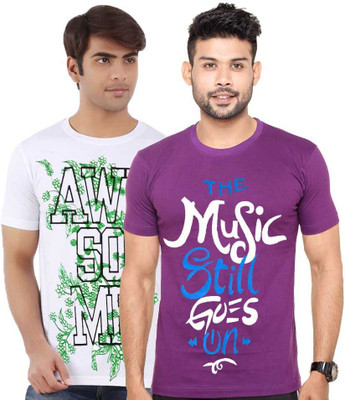 

Cool Club Printed Men' Round Neck Multicolor T-Shirt(Pack of 2, Purple;white