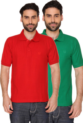 

Blacksmith Solid Men's Polo Neck Red, Green T-Shirt(Pack of 2), Electric red;paris green