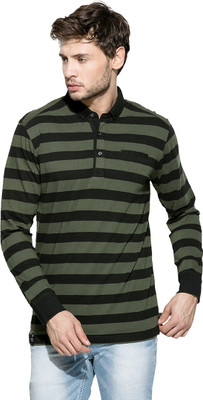 

Mufti Striped Men's Polo Neck Green, Black T-Shirt, Olive