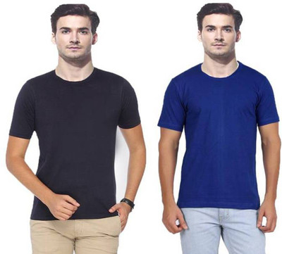 

Gallop Solid Men' Round Neck Grey, Dark Blue T-Shirt(Pack of 2, Royal blue;steel grey