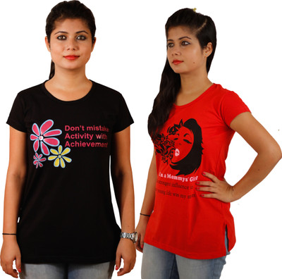 

Tryd Printed Women's Round Neck Multicolor T-Shirt(Pack of 2