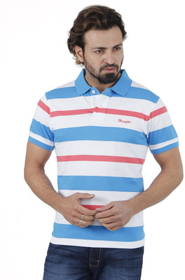 

Wrangler Striped Men' Polo Neck White T-Shirt, Blue aster