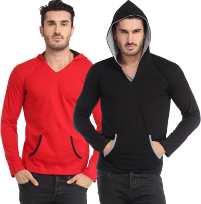 

Leana Solid Men's Hooded Multicolor T-Shirt(Pack of 2