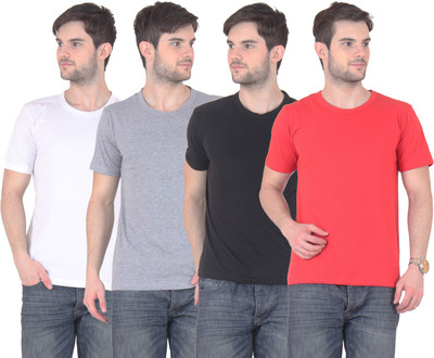 

FnMe Solid Men's Round Neck Multicolor T-Shirt(Pack of 4, Black;grey;red;white