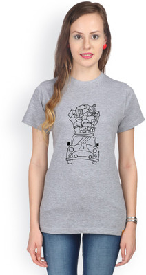 

Campus Sutra Printed Women' Round Neck Grey T-Shirt