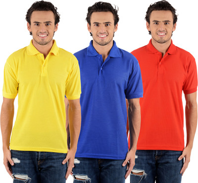 

Blaze Solid Men' Polo Neck Multicolor T-Shirt(Pack of 3, Red;royal blue;yellow