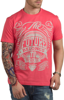 

HotTribes Printed Men' Round Neck Red T-Shirt, Coral