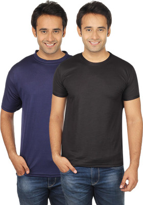 

Quetzal Solid Men's Round Neck Blue, Black T-Shirt(Pack of 2, Black;blue