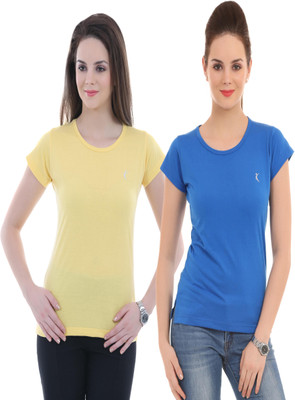 

Ultra Fit Solid Women's Round Neck Blue, Yellow T-Shirt(Pack of 2)