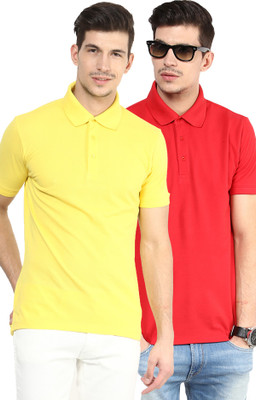 

Yellow Submarine Solid Men's Polo Neck Yellow, Red T-Shirt(Pack of 2), Red;yellow