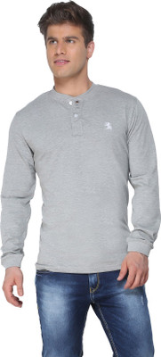 

The Cotton Company Solid Men' Henley Grey T-Shirt, Misty grey melange
