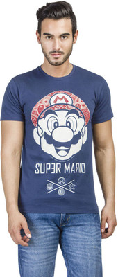 

Mario Printed Men' Round Neck Blue T-Shirt, Dress blue