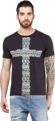 

PUNK Printed Men's Round Neck Brown T-Shirt, Charcoal