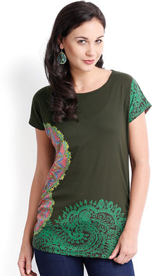 

Ten on Ten Printed Women's Round Neck Green T-Shirt