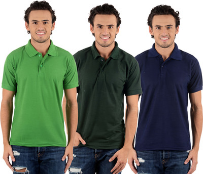 

Blaze Solid Men's Polo Neck Multicolor T-Shirt(Pack of 3, Dark blue;dark green;light green