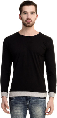 

Mi Moda Solid Men's Round Neck Black, Grey T-Shirt