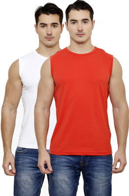 

Casual Tees Solid Men' Round Neck White, Red T-Shirt(Pack of 2, Red;white
