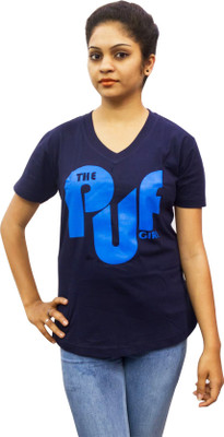

Epic Ink Graphic Print Women's V-neck Blue T-Shirt, Nevy blue